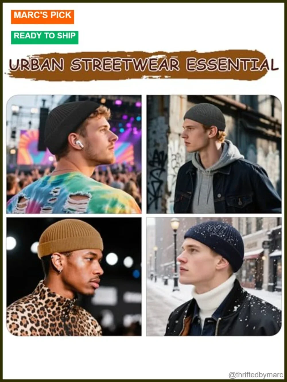 Wool Blend Knit Cuff Short Fisherman Beanie - Trawler Skull Cap, Watch Cap